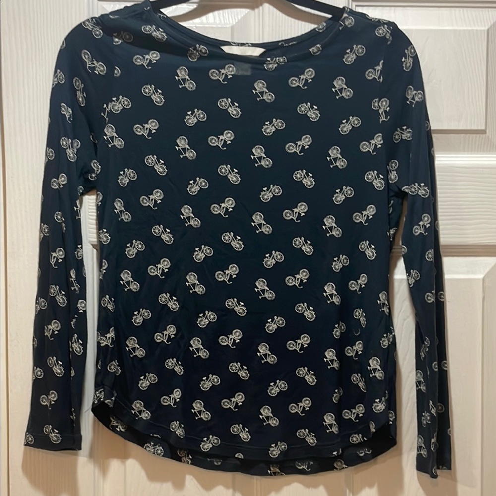 Navy Blue Bicycle Print Women's Top
